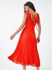 Dusk Orange Pleated Tie Back Fit and Flare Midi Dress - Image 3 of 5