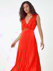 Dusk Orange Pleated Tie Back Fit and Flare Midi Dress - Image 4 of 5