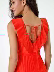 Dusk Orange Pleated Tie Back Fit and Flare Midi Dress - Image 5 of 5