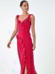 Dusk Pink Asymmetric Frill Detail Maxi Dress - Image 2 of 5