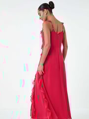 Dusk Pink Asymmetric Frill Detail Maxi Dress - Image 3 of 5