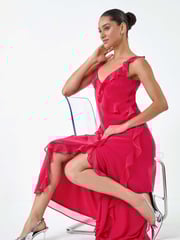 Dusk Pink Asymmetric Frill Detail Maxi Dress - Image 4 of 5