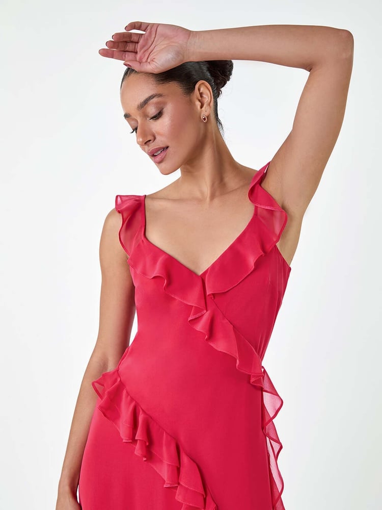 Dusk Pink Asymmetric Frill Detail Maxi Dress - Image 5 of 5