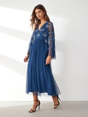 Maya Blue Wide Sleeve Embellished Tulle Midaxi Dress - Image 1 of 3