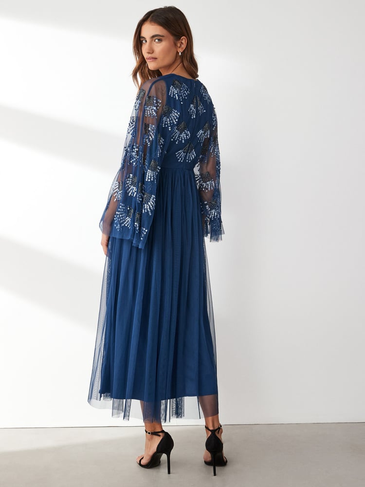 Maya Blue Wide Sleeve Embellished Tulle Midaxi Dress - Image 2 of 3