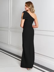 Sistaglam Black Millie One Shoulder Bow Ruched Maxi Dress with Split - Image 2 of 4