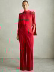 Reiss Red Anna Petite Wool Blend Wide Leg Trousers - Image 3 of 7