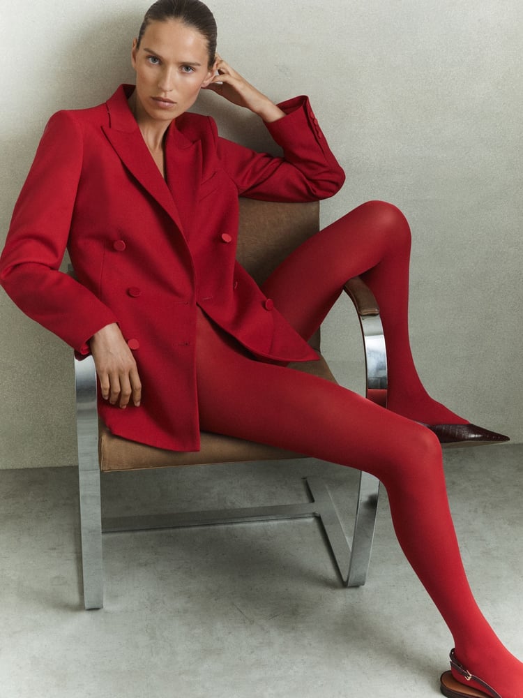 Reiss Red Anna Wool Blend Double Breasted Tux Blazer - Image 1 of 6