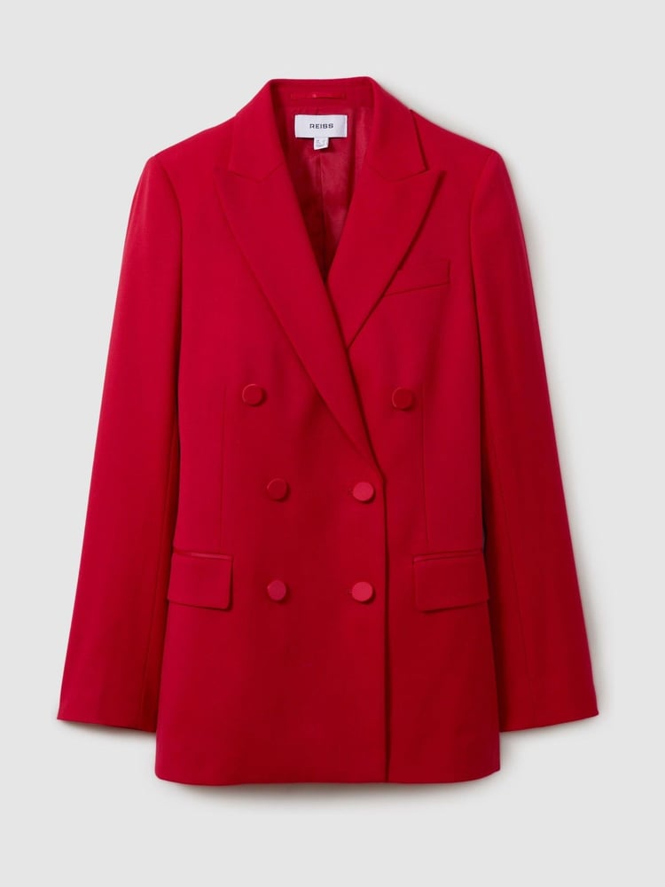 Reiss Red Anna Wool Blend Double Breasted Tux Blazer - Image 2 of 6