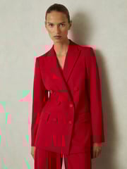 Reiss Red Anna Wool Blend Double Breasted Tux Blazer - Image 3 of 6