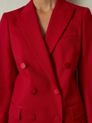 Reiss Red Anna Wool Blend Double Breasted Tux Blazer - Image 4 of 6
