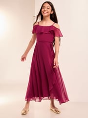 Lipsy Burgundy Red Cold Shoulder Maxi Occasion Dress (10-16yrs) - Image 1 of 4