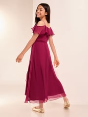 Lipsy Burgundy Red Cold Shoulder Maxi Occasion Dress (10-16yrs) - Image 4 of 4