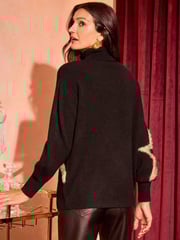 Love & Roses Christmas Tinsel Black Gold Stard Cosy Crew Neck Longline Jumper - Image 4 of 4