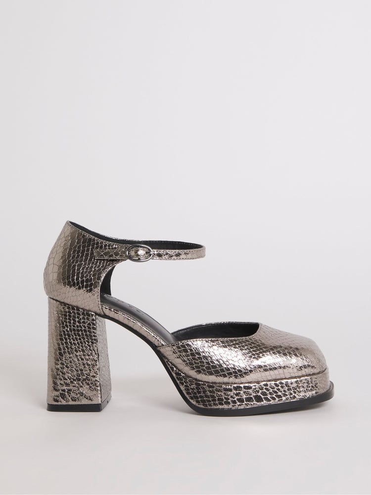 Simply Be Silver Wide Fit Platform Heeled Shoes - Image 1 of 3 Simply Be Silver Wide Fit Platform Heeled Shoes - Image 1 of 3