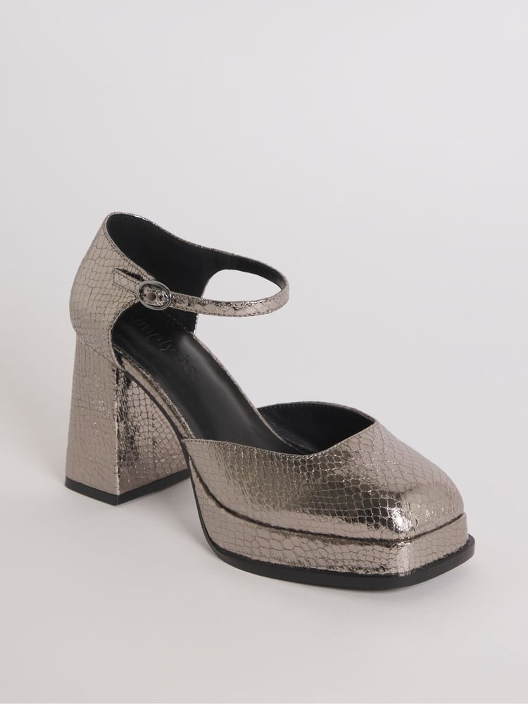 Simply Be Silver Wide Fit Platform Heeled Shoes - Image 2 of 3 Simply Be Silver Wide Fit Platform Heeled Shoes - Image 2 of 3