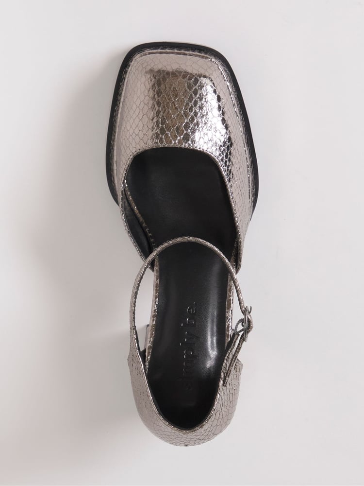 Simply Be Silver Wide Fit Platform Heeled Shoes - Image 3 of 3 Simply Be Silver Wide Fit Platform Heeled Shoes - Image 3 of 3