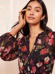 Friends Like These Black Petite Long Sleeve Printed Chiffon Mini Dress - Image 3 of 3