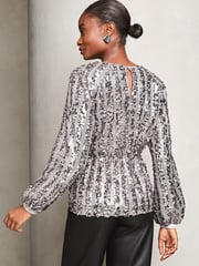 Lipsy Silver Sequin Wrap Top - Image 4 of 4