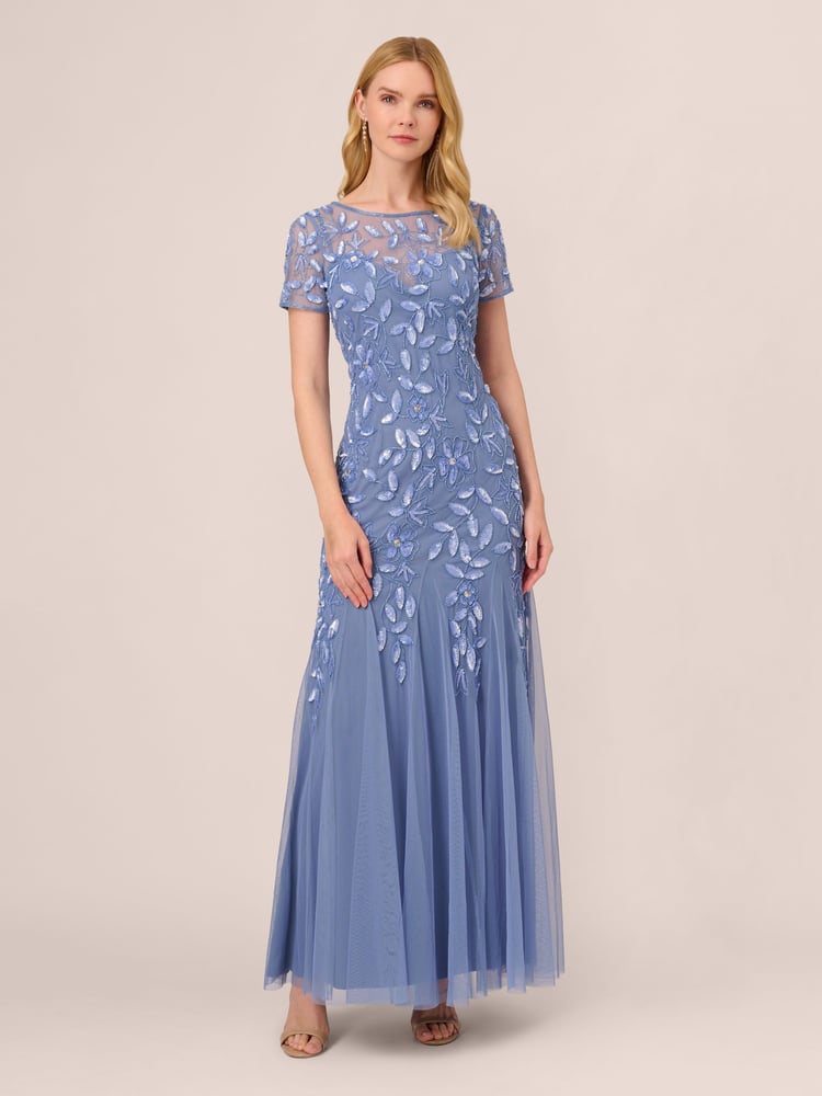 Adrianna Papell Bead Long Dress With Godets - Image 1 of 6
