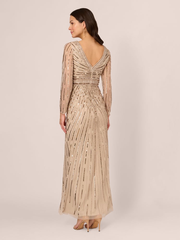 Adrianna Papell Natural Beaded Long Dress - Image 2 of 7
