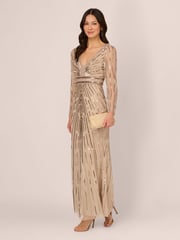 Adrianna Papell Natural Beaded Long Dress - Image 3 of 7