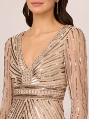 Adrianna Papell Natural Beaded Long Dress - Image 4 of 7