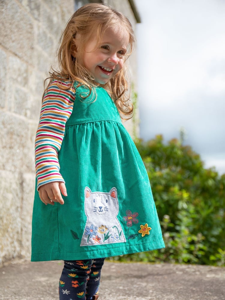 Frugi Green Cat Corduroy Dress - Image 1 of 6 Frugi Green Cat Corduroy Dress - Image 1 of 6