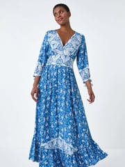 Roman Blue Paisley Print Frill Hem Maxi Dress - Image 2 of 5