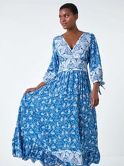 Roman Blue Paisley Print Frill Hem Maxi Dress - Image 4 of 5