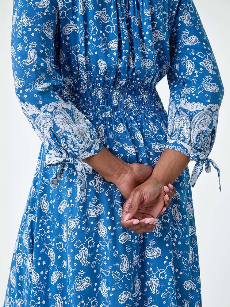 Roman Blue Paisley Print Frill Hem Maxi Dress - Image 5 of 5