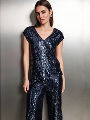 Navy Sequin V-Neck Sleeveless Top - Image 3 of 5
