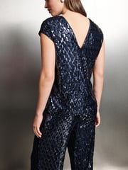 Navy Sequin V-Neck Sleeveless Top - Image 4 of 5