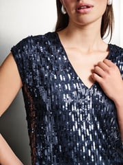 Navy Sequin V-Neck Sleeveless Top - Image 5 of 5