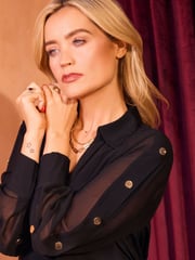 Love & Roses Black Petite Longline Button Detail Long Sleeve Shirt - Image 4 of 4