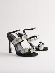 Black Forever Comfort® Jewel Petal Trim High Heel Sandals - Image 1 of 5