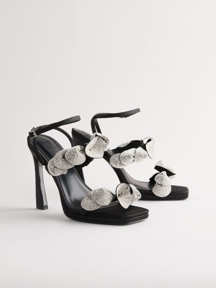 Black Forever Comfort® Jewel Petal Trim High Heel Sandals - Image 1 of 5