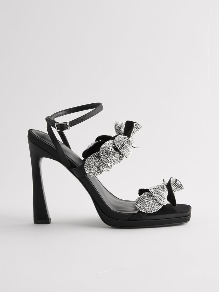 Black Forever Comfort® Jewel Petal Trim High Heel Sandals - Image 2 of 5