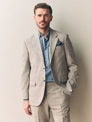 Neutral Slim Fit Tollegno Linen Blend Check Suit Jacket - Image 1 of 5