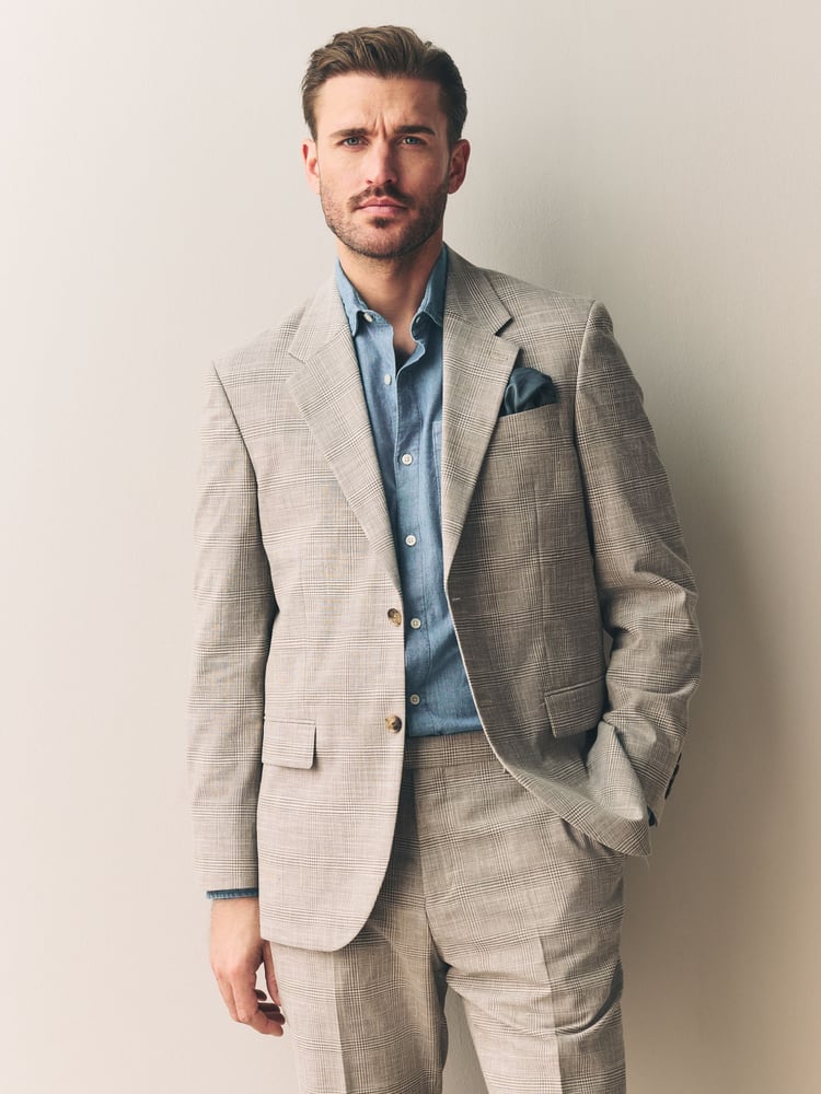 Neutral Slim Fit Tollegno Linen Blend Check Suit Jacket - Image 1 of 5