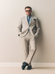Neutral Slim Fit Tollegno Linen Blend Check Suit Jacket - Image 2 of 5