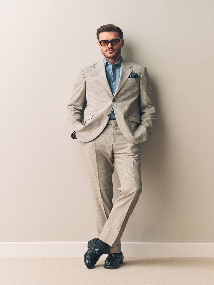 Neutral Slim Fit Tollegno Linen Blend Check Suit Jacket - Image 2 of 5