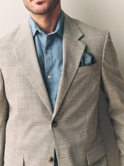 Neutral Slim Fit Tollegno Linen Blend Check Suit Jacket - Image 4 of 5