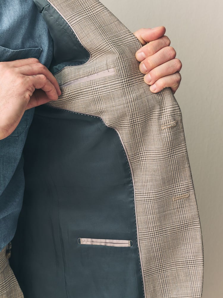 Neutral Slim Fit Tollegno Linen Blend Check Suit Jacket - Image 5 of 5