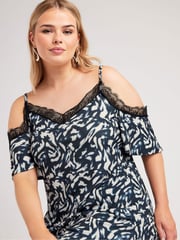 Yours Curve Black Lace Cold Shoulder Swing Top - Image 1 of 5