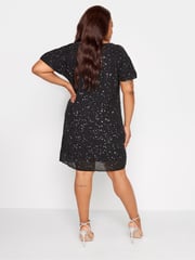 Yours Curve Black Luxe Sequin Hand Embellished Cold Shoulder Cape Dress - Image 4 of 6