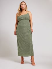 Yours Curve Green Animal Stretch Jacquard Slip Dress - Image 1 of 5