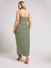 Yours Curve Green Animal Stretch Jacquard Slip Dress - Image 3 of 5