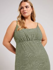 Yours Curve Green Animal Stretch Jacquard Slip Dress - Image 4 of 5
