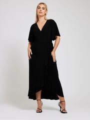 Yours Curve Black Ruffle Hem Wrap Dress - Image 1 of 5